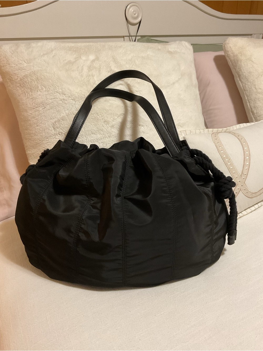 See By Chloe Flo- Black Nylon Shoulder Bag with Gold Ring Charm - Picture 5 of 13